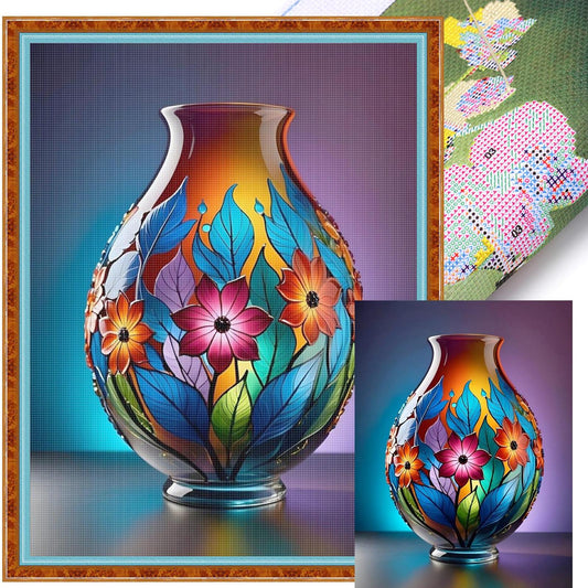 Glass Vase - Full 11CT Stamped Cross Stitch 40x53CM - Huacan