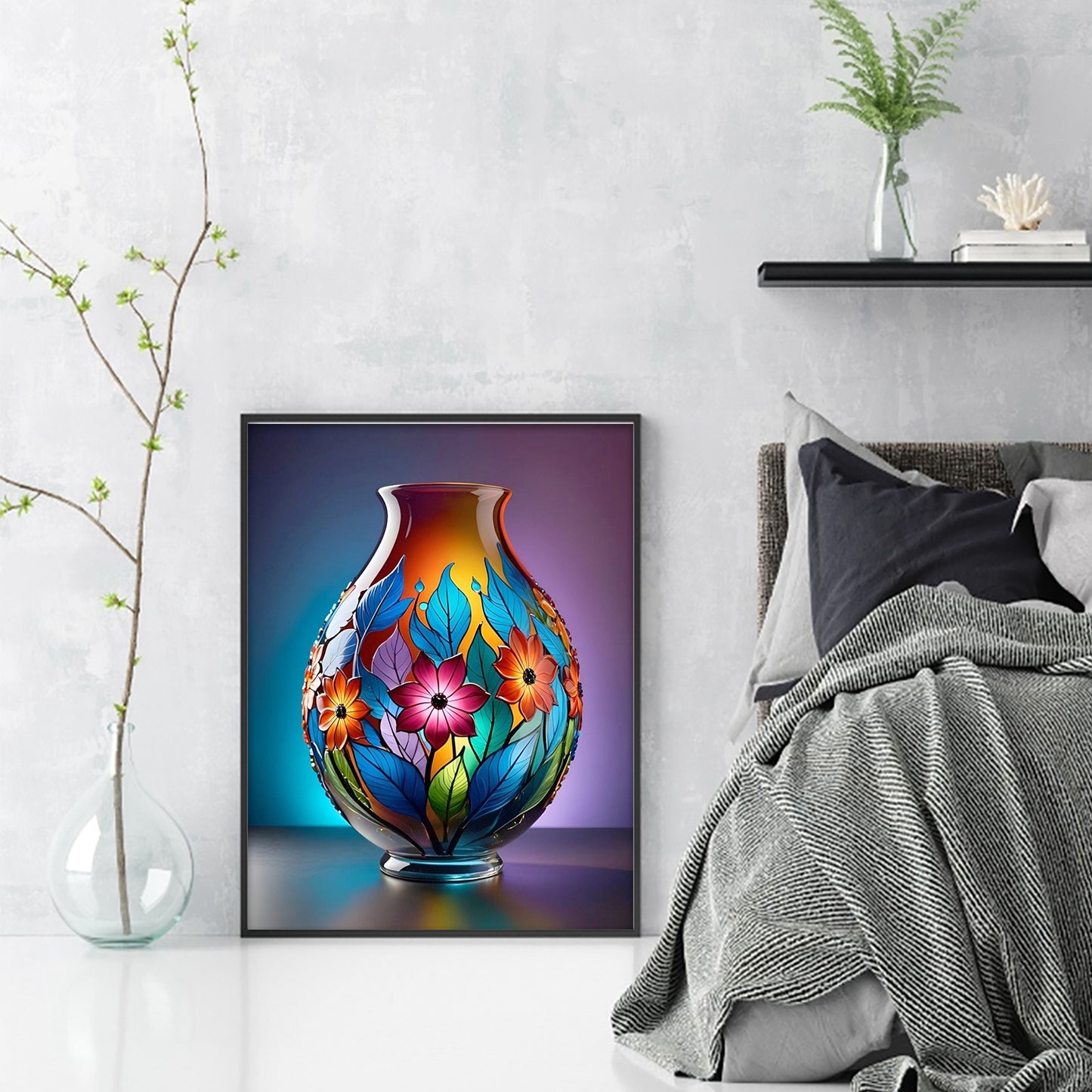 Glass Vase - Full 11CT Stamped Cross Stitch 40x53CM - Huacan