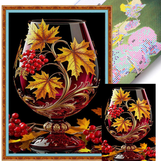 Maple Leaf Glass Cup - Full 11CT Stamped Cross Stitch 40x60CM - Huacan