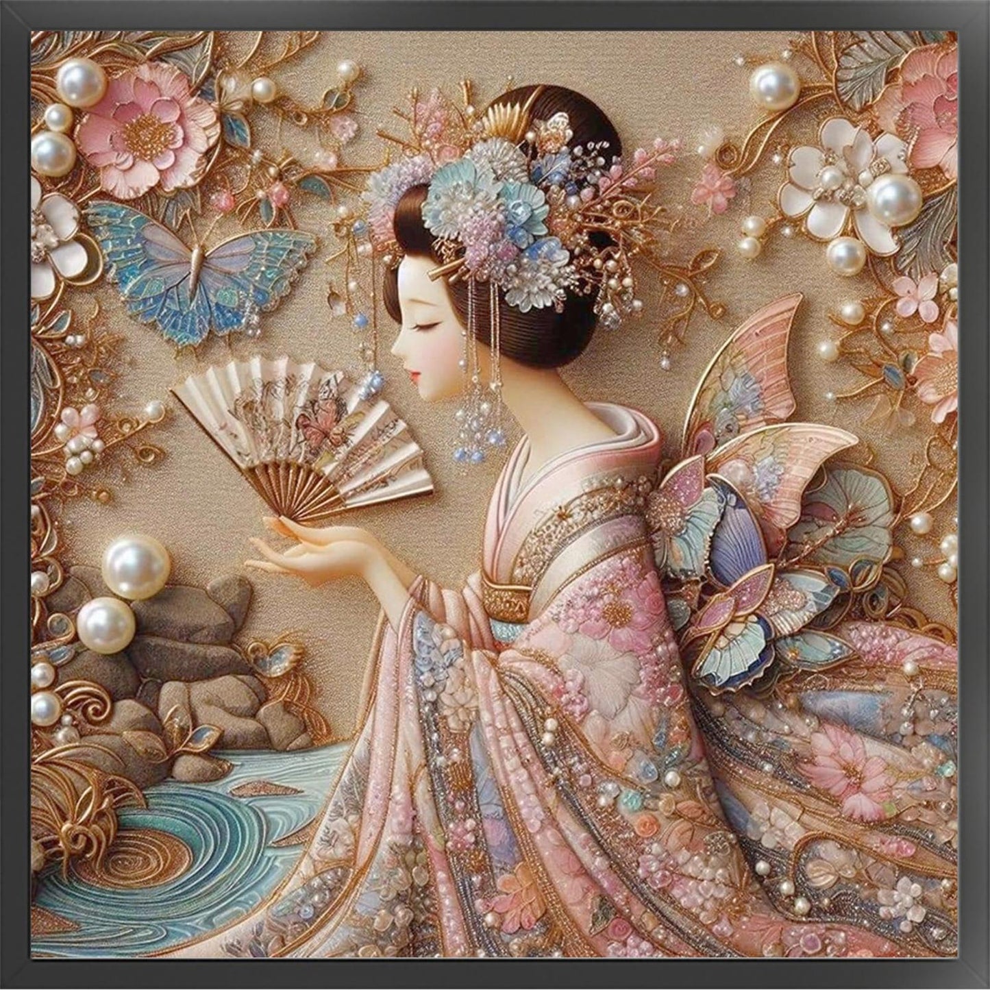 Japanese Geisha - Full 11CT Stamped Cross Stitch 45x45CM - Huacan