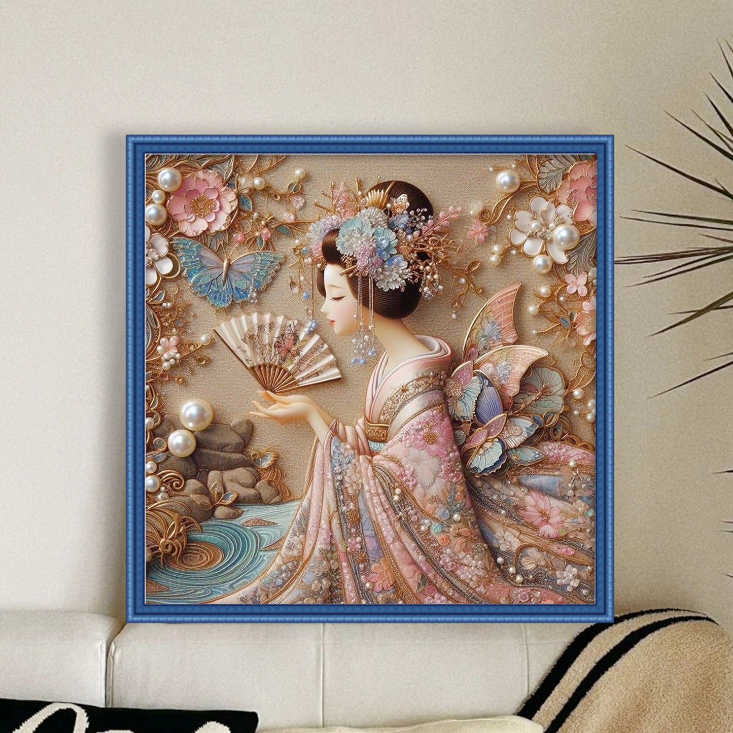Japanese Geisha - Full 11CT Stamped Cross Stitch 45x45CM - Huacan