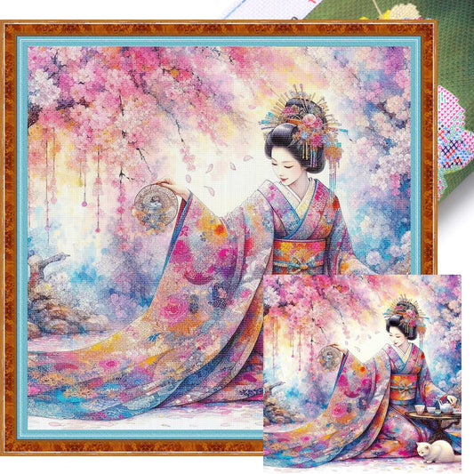 Geisha - Full 11CT Stamped Cross Stitch 45x45CM - Huacan