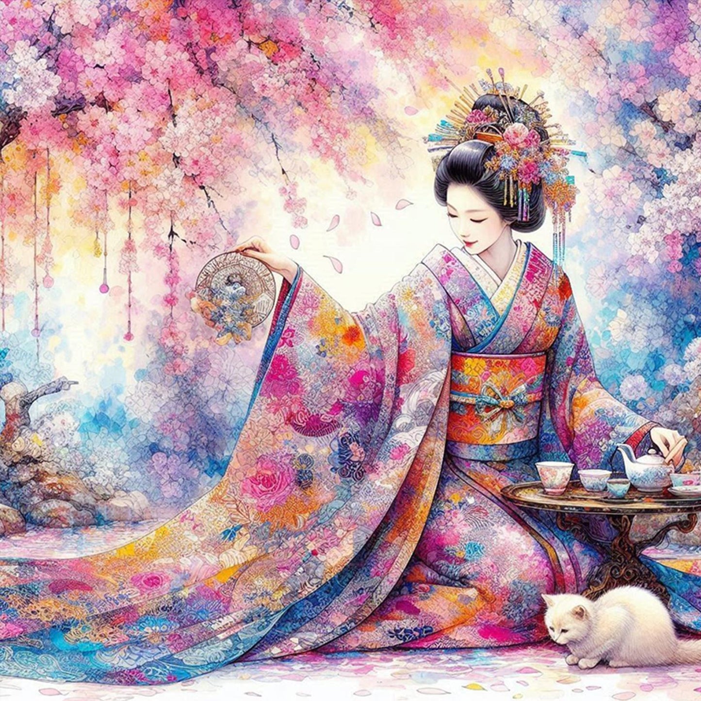 Geisha - Full 11CT Stamped Cross Stitch 45x45CM - Huacan