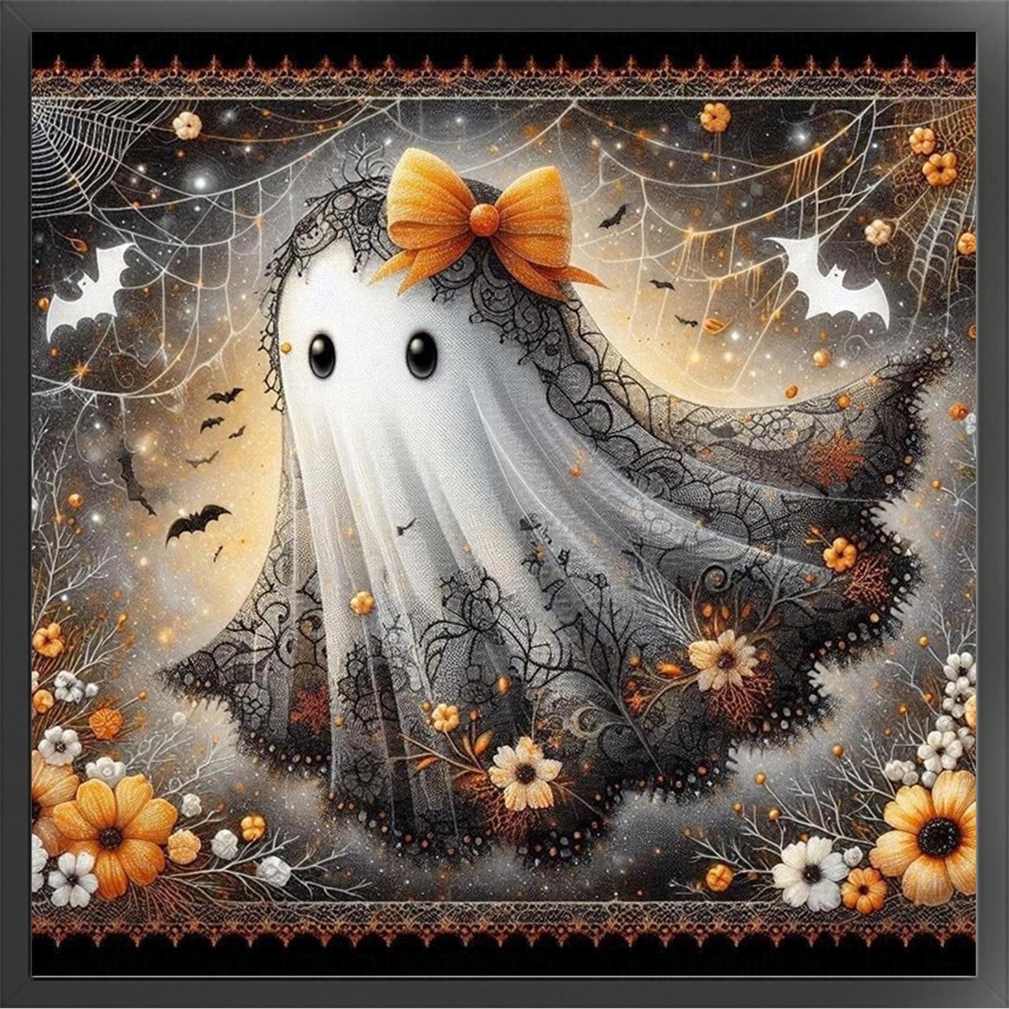 Halloween Ghosts And Flowers - Full 11CT Stamped Cross Stitch 45x45CM - Huacan