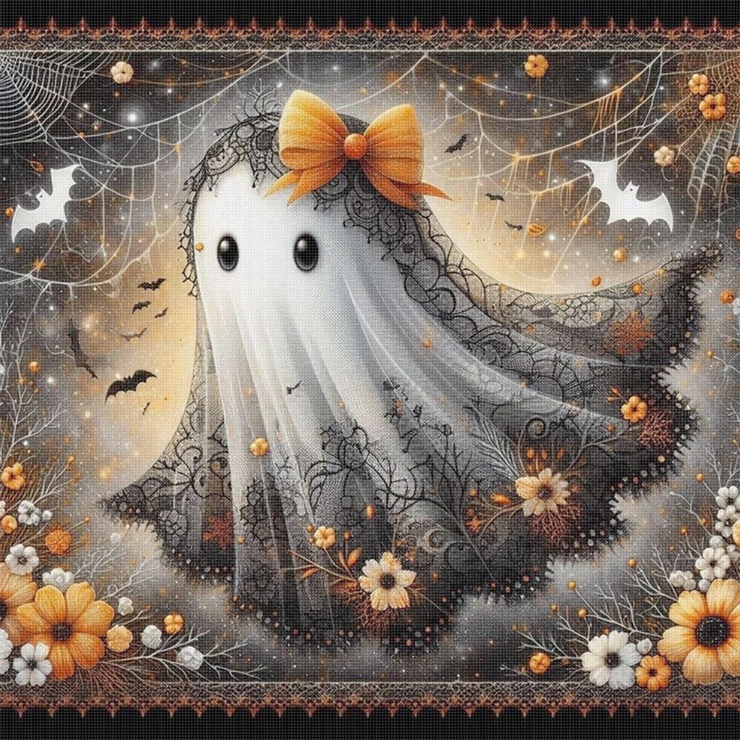 Halloween Ghosts And Flowers - Full 11CT Stamped Cross Stitch 45x45CM - Huacan