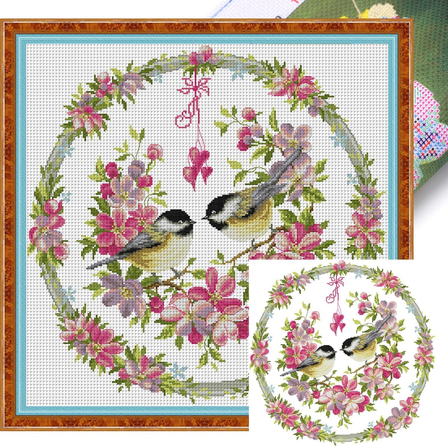 Bird And Wreath Frame - Partial 14CT Stamped Cross Stitch 48x48CM - Joy Sunday Backstitch+Half Cross Stitch
