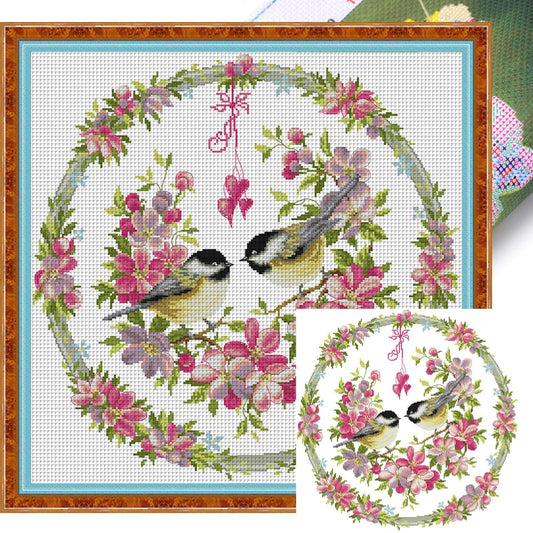 Bird And Wreath Frame - Partial 14CT Stamped Cross Stitch 48x48CM - Joy Sunday Backstitch+Half Cross Stitch