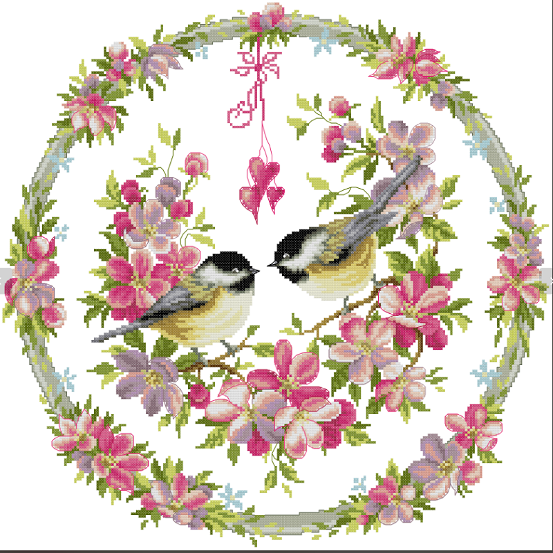 Bird And Wreath Frame - Partial 14CT Stamped Cross Stitch 48x48CM - Joy Sunday Backstitch+Half Cross Stitch