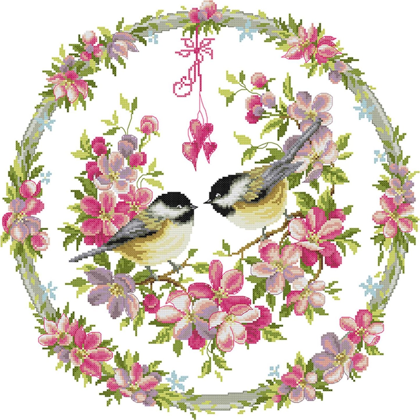 Bird And Wreath Frame - Partial 14CT Stamped Cross Stitch 48x48CM - Joy Sunday Backstitch+Half Cross Stitch