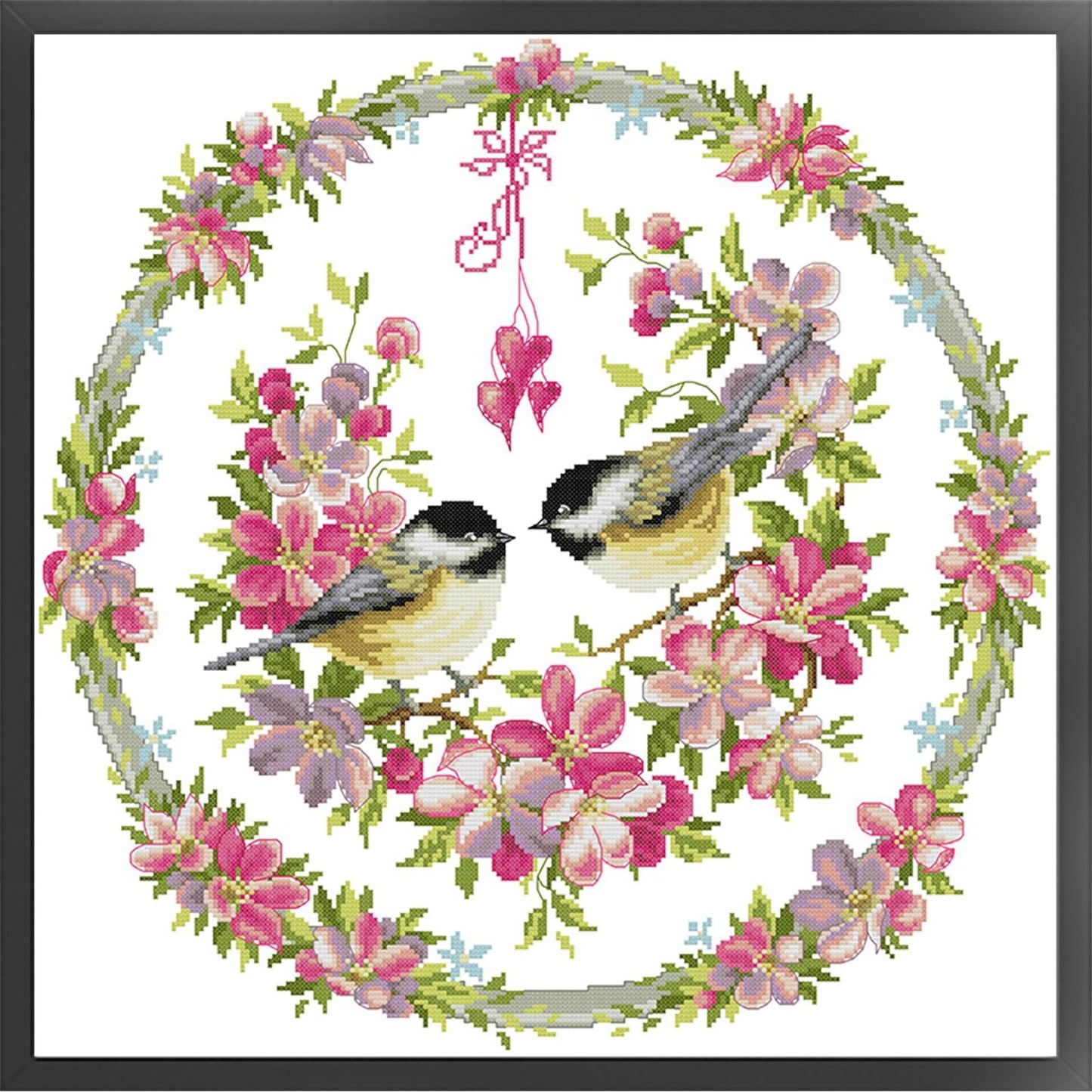 Bird And Wreath Frame - Partial 14CT Stamped Cross Stitch 48x48CM - Joy Sunday Backstitch+Half Cross Stitch