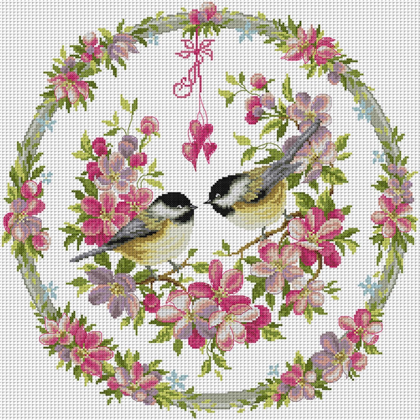 Bird And Wreath Frame - Partial 14CT Stamped Cross Stitch 48x48CM - Joy Sunday Backstitch+Half Cross Stitch