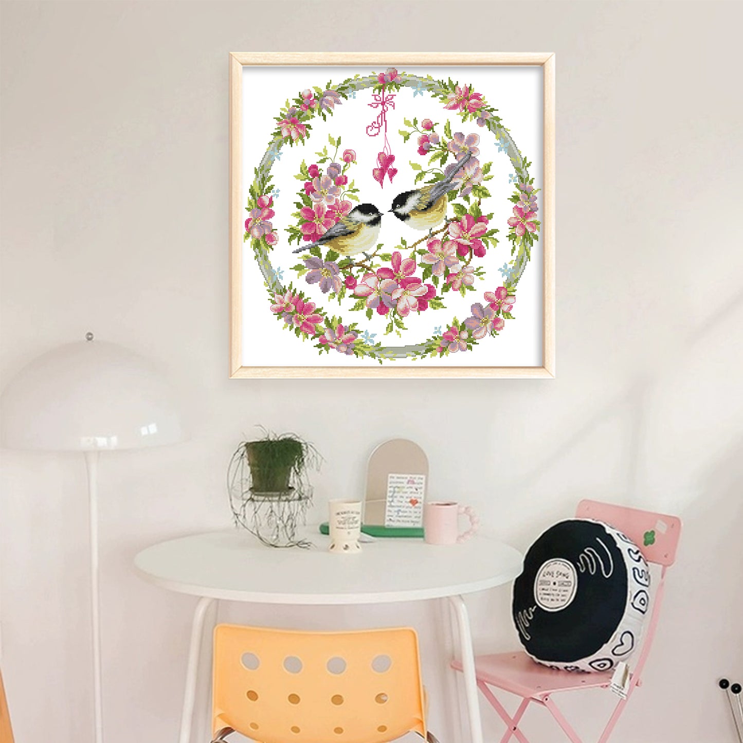 Bird And Wreath Frame - Partial 14CT Stamped Cross Stitch 48x48CM - Joy Sunday Backstitch+Half Cross Stitch