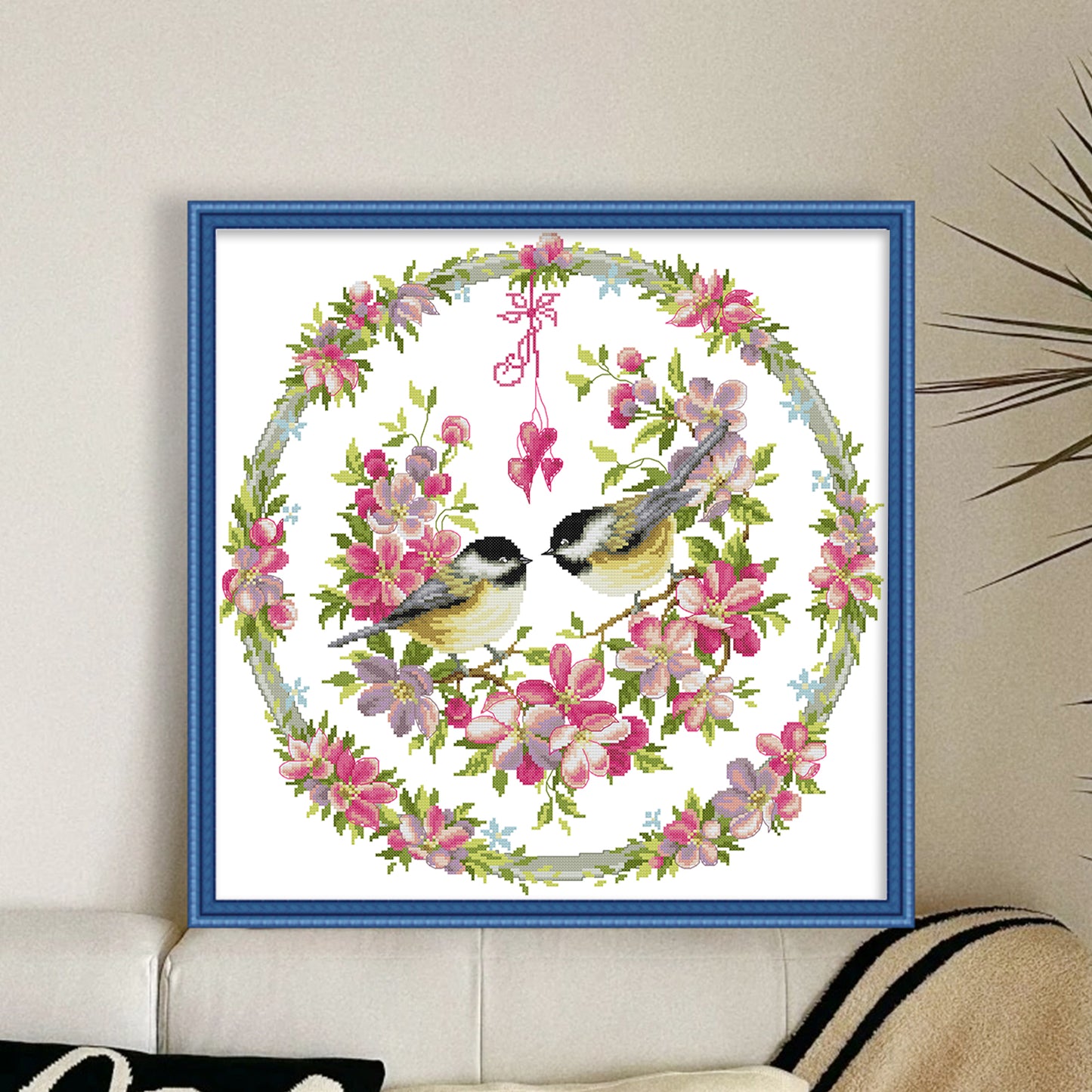 Bird And Wreath Frame - Partial 14CT Stamped Cross Stitch 48x48CM - Joy Sunday Backstitch+Half Cross Stitch
