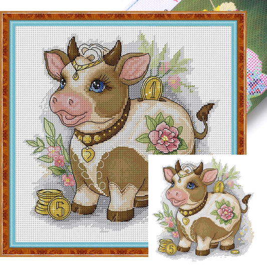 Lucky Ox - Partial 14CT Stamped Cross Stitch 29x29CM - Joy Sunday Backstitch+Half Cross Stitch