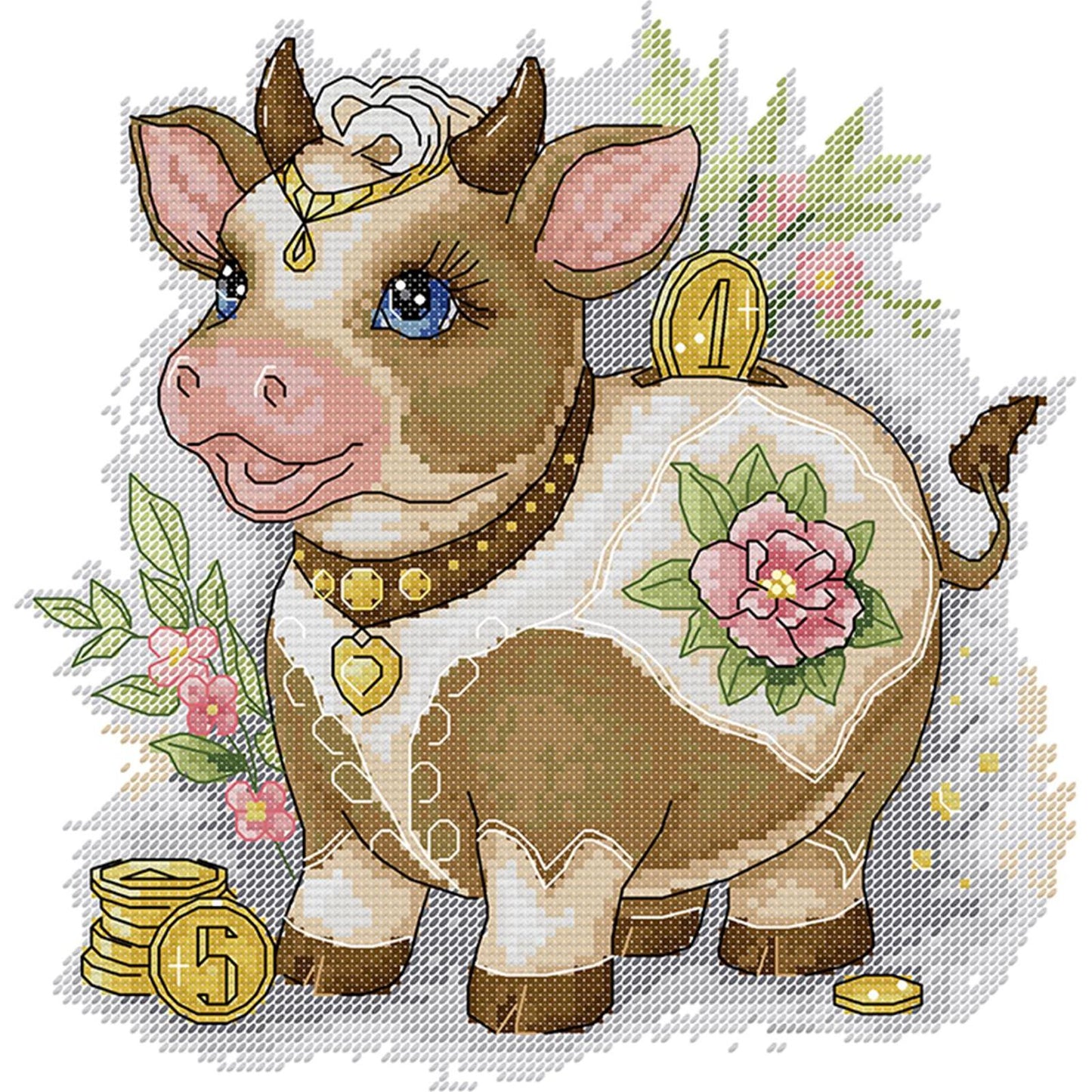 Lucky Ox - Partial 14CT Stamped Cross Stitch 29x29CM - Joy Sunday Backstitch+Half Cross Stitch