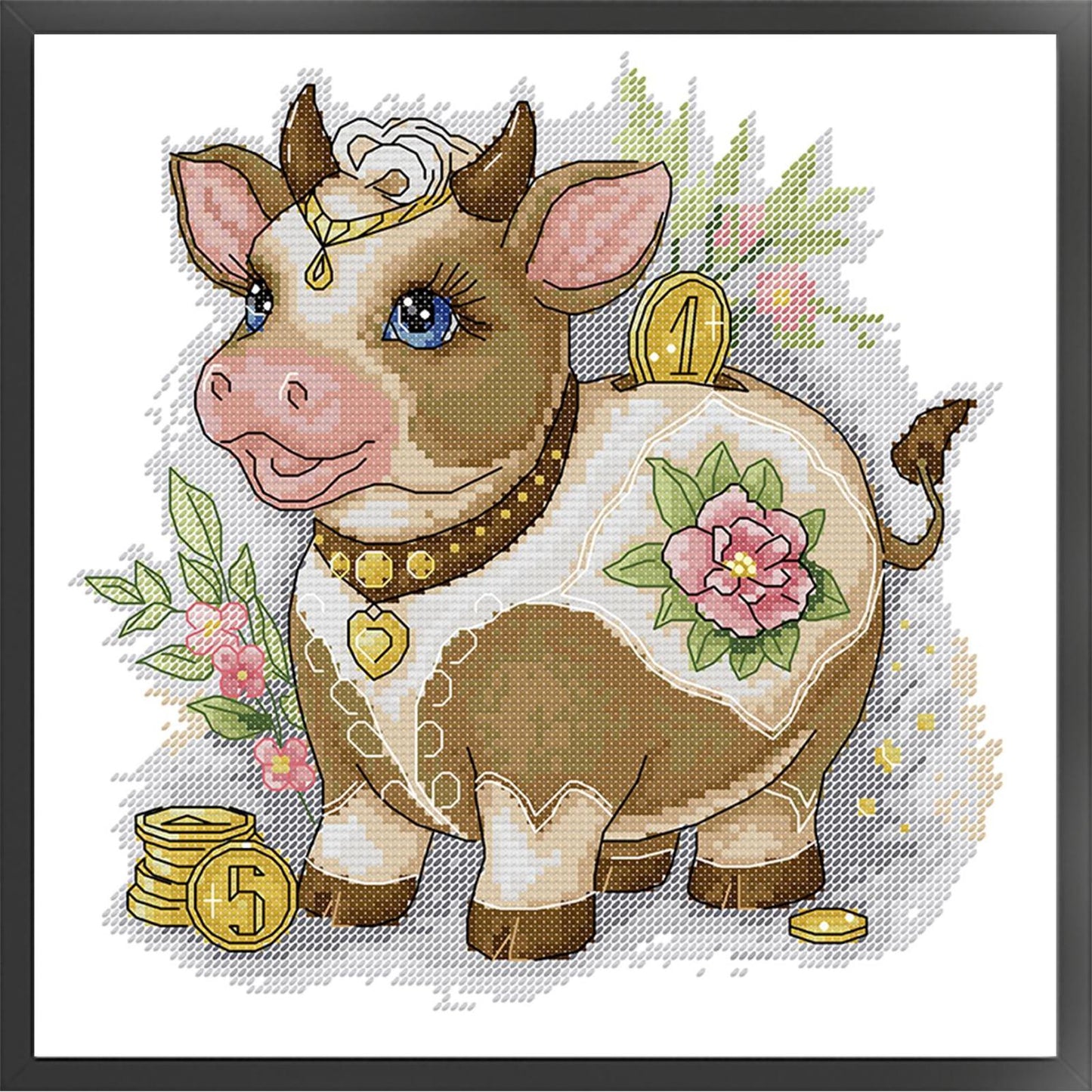Lucky Ox - Partial 14CT Stamped Cross Stitch 29x29CM - Joy Sunday Backstitch+Half Cross Stitch