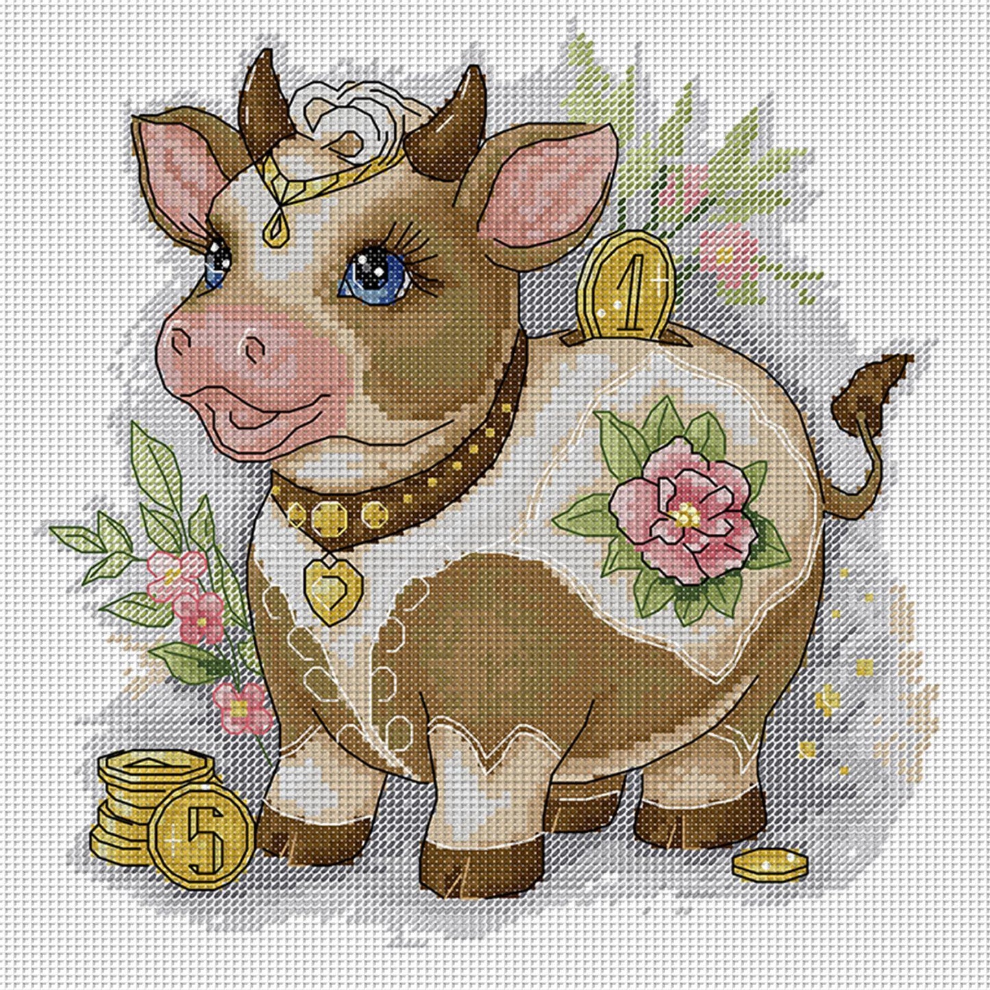 Lucky Ox - Partial 14CT Stamped Cross Stitch 29x29CM - Joy Sunday Backstitch+Half Cross Stitch