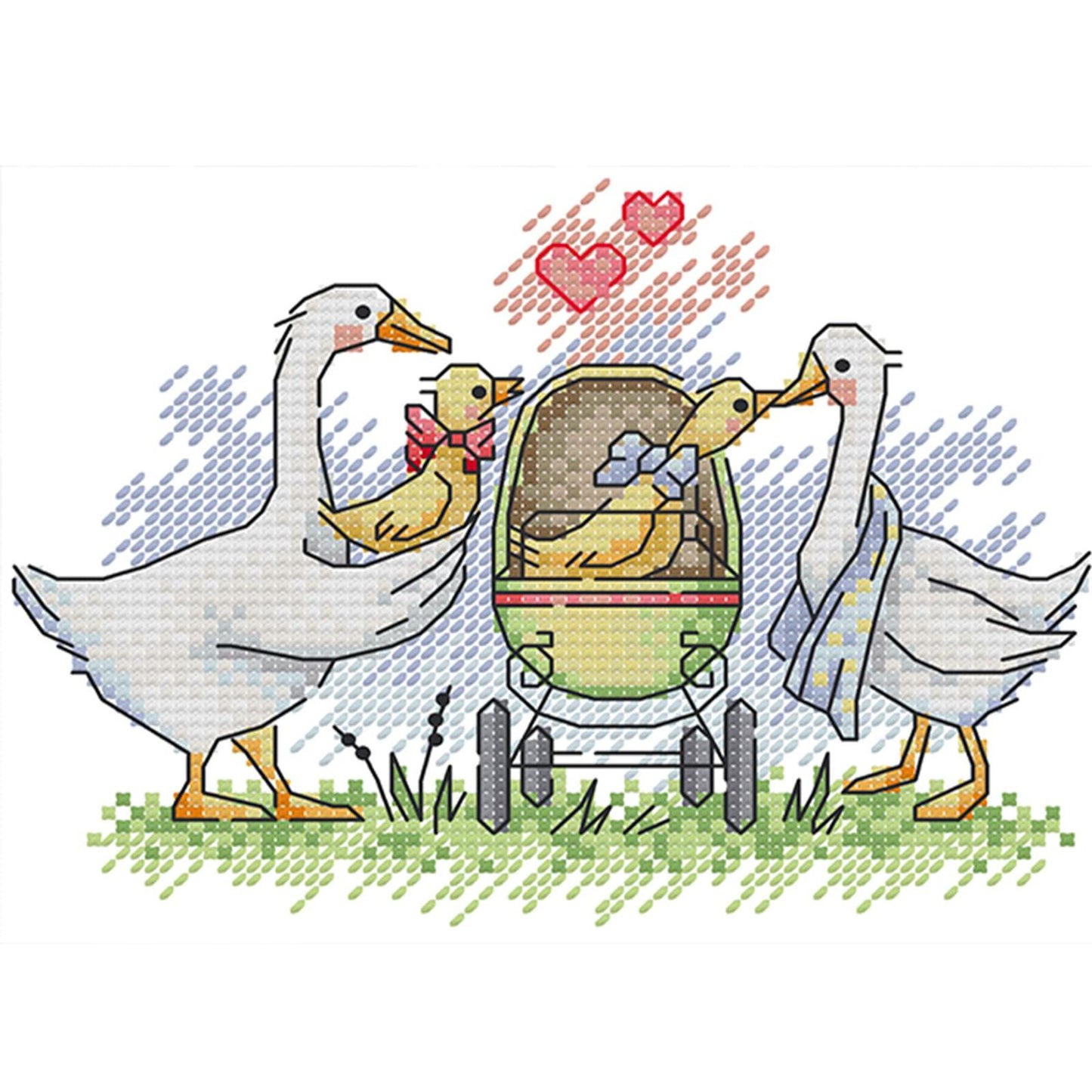 Family Of White Geese - Partial 14CT Stamped Cross Stitch 19x15CM - Joy Sunday Backstitch+Half Cross Stitch
