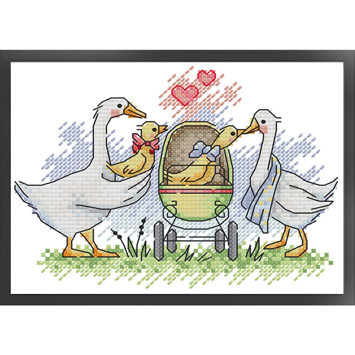 Family Of White Geese - Partial 14CT Stamped Cross Stitch 19x15CM - Joy Sunday Backstitch+Half Cross Stitch