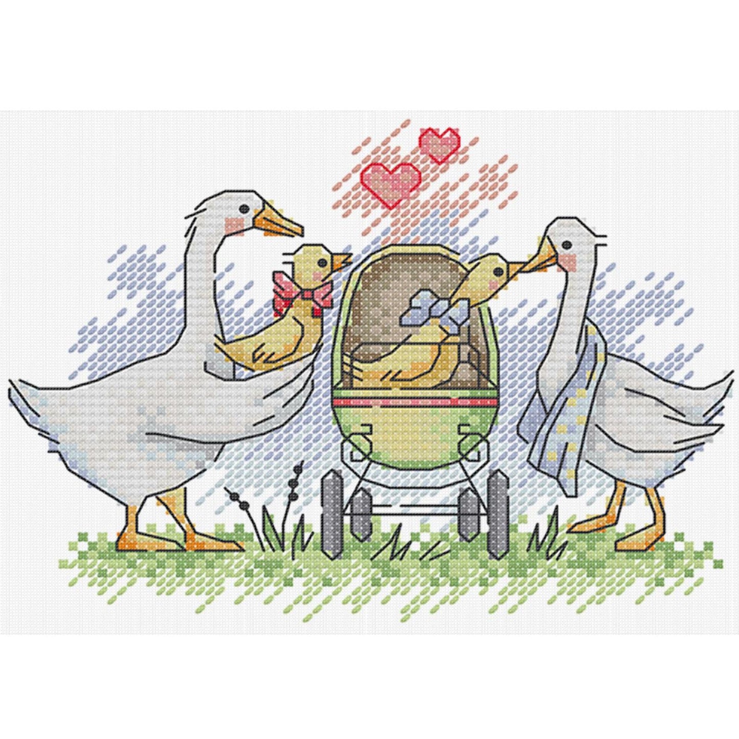Family Of White Geese - Partial 14CT Stamped Cross Stitch 19x15CM - Joy Sunday Backstitch+Half Cross Stitch