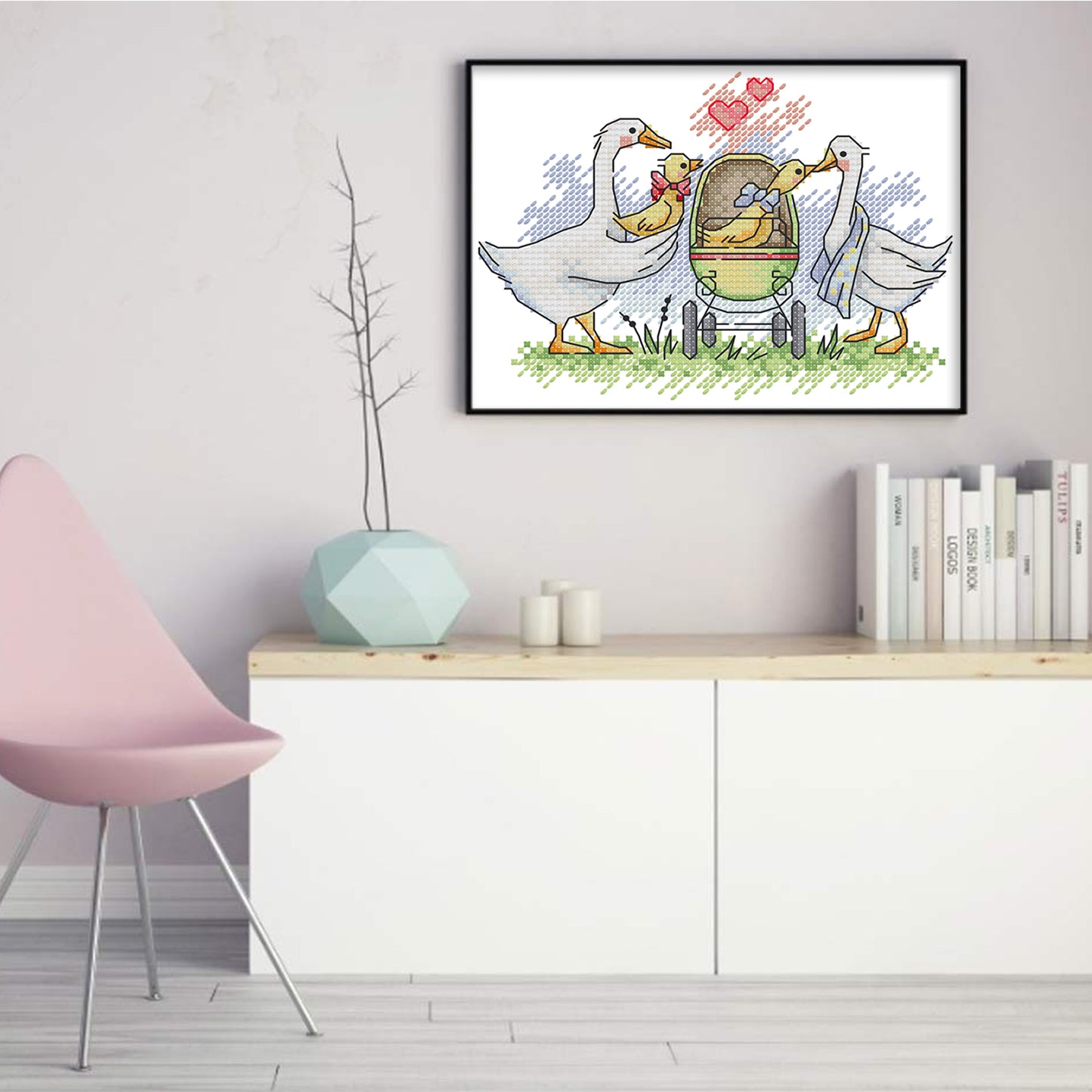 Family Of White Geese - Partial 14CT Stamped Cross Stitch 19x15CM - Joy Sunday Backstitch+Half Cross Stitch