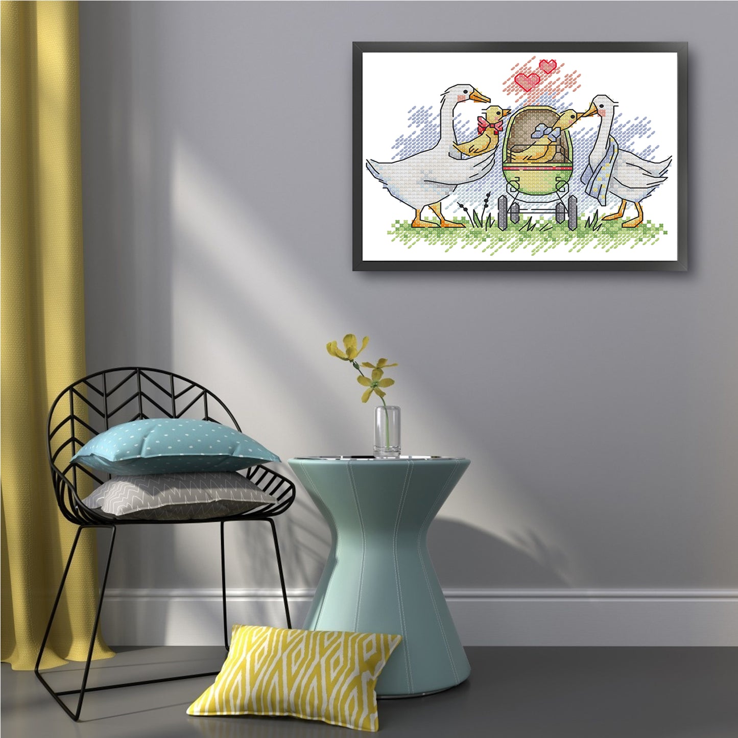 Family Of White Geese - Partial 14CT Stamped Cross Stitch 19x15CM - Joy Sunday Backstitch+Half Cross Stitch