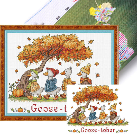 Autumn Geese - Partial 14CT Stamped Cross Stitch 46x37CM - Joy Sunday Backstitch+Half Cross Stitch