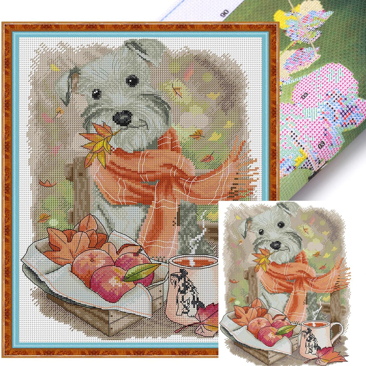 Schnauzer - Partial 14CT Stamped Cross Stitch 31x38CM - Joy Sunday Backstitch+Half Cross Stitch
