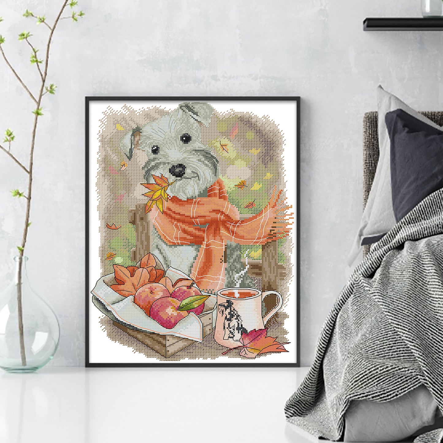 Schnauzer - Partial 14CT Stamped Cross Stitch 31x38CM - Joy Sunday Backstitch+Half Cross Stitch