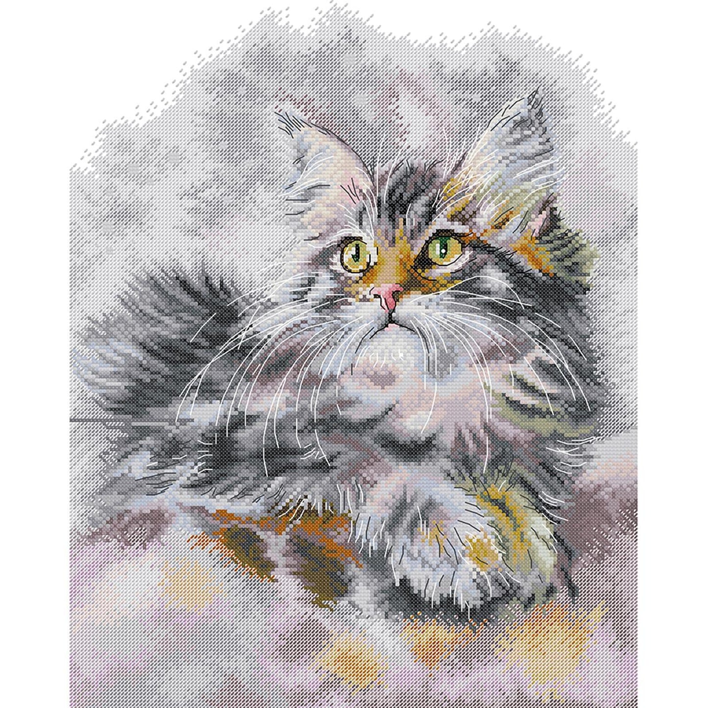 Fluffy Oil Painting Cat - Partial 14CT Stamped Cross Stitch 35x43CM - Joy Sunday Backstitch+Half Cross Stitch