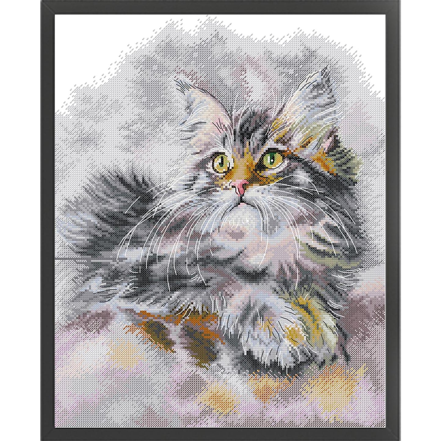 Fluffy Oil Painting Cat - Partial 14CT Stamped Cross Stitch 35x43CM - Joy Sunday Backstitch+Half Cross Stitch