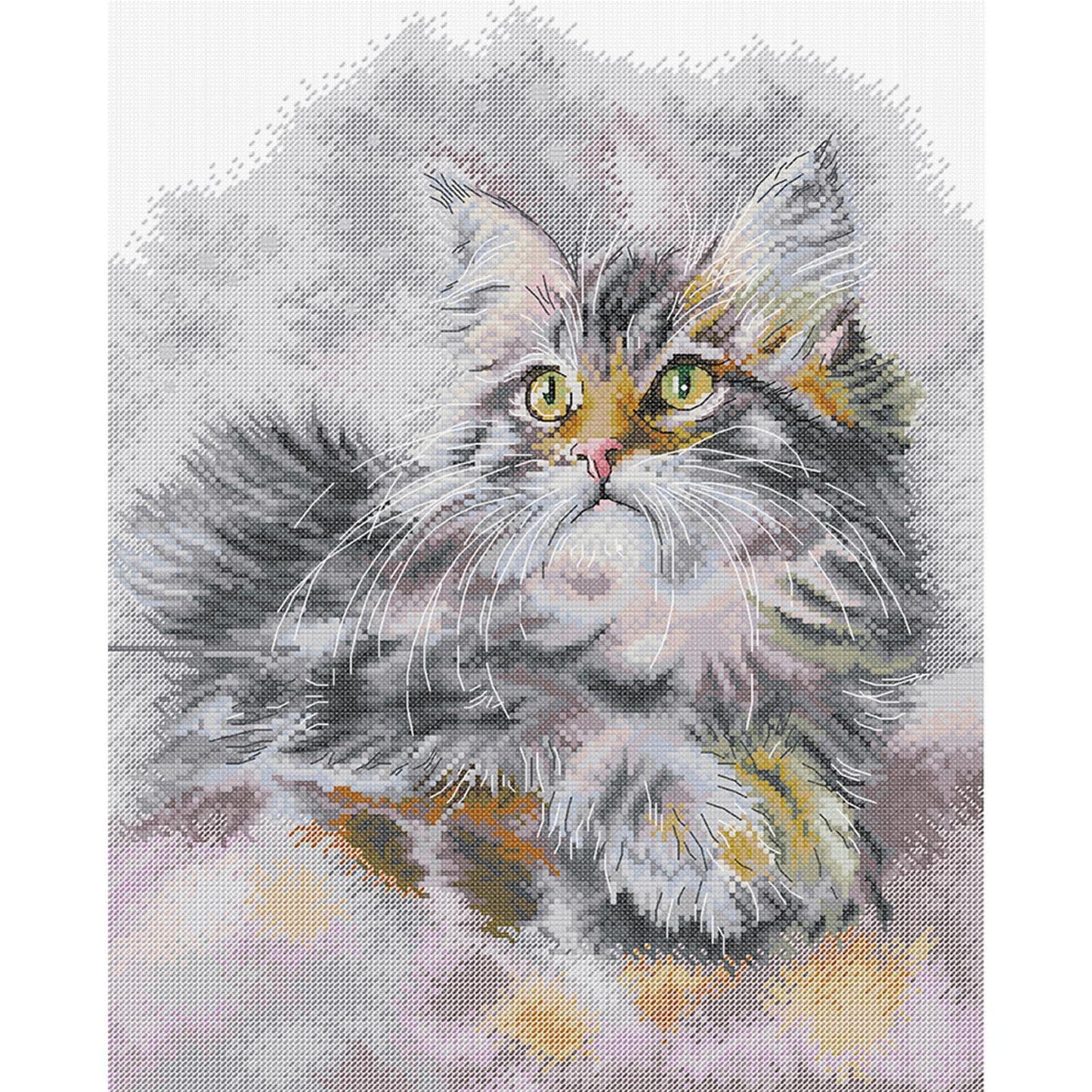 Fluffy Oil Painting Cat - Partial 14CT Stamped Cross Stitch 35x43CM - Joy Sunday Backstitch+Half Cross Stitch