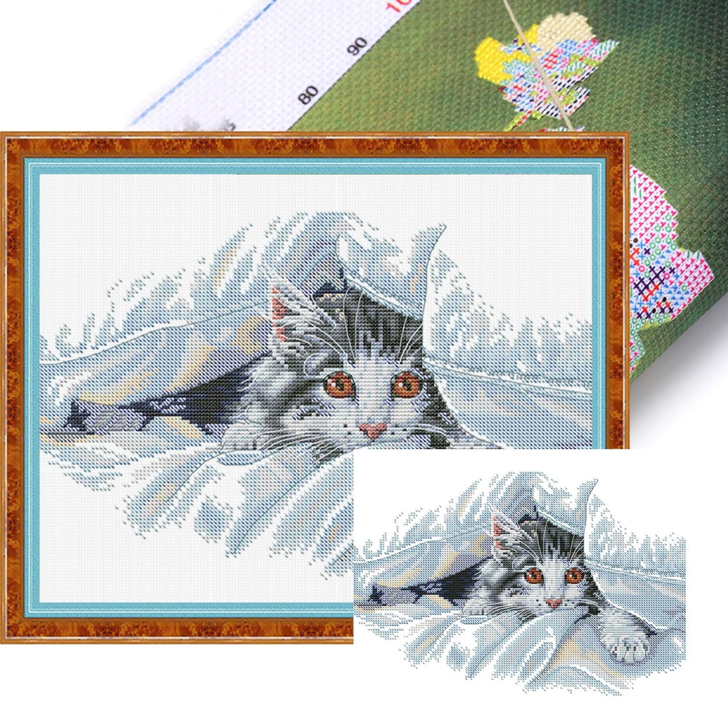 Peeking Frame - Partial 14CT Stamped Cross Stitch 34x28CM - Joy Sunday Backstitch+Half Cross Stitch