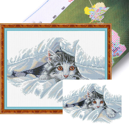 Peeking Frame - Partial 14CT Stamped Cross Stitch 34x28CM - Joy Sunday Backstitch+Half Cross Stitch