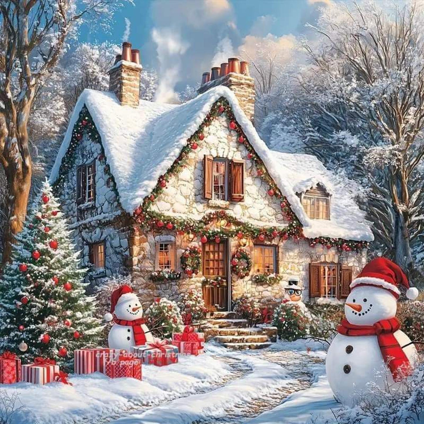 Christmas Scenery - Full 11CT Stamped Cross Stitch 50x50CM - Huacan