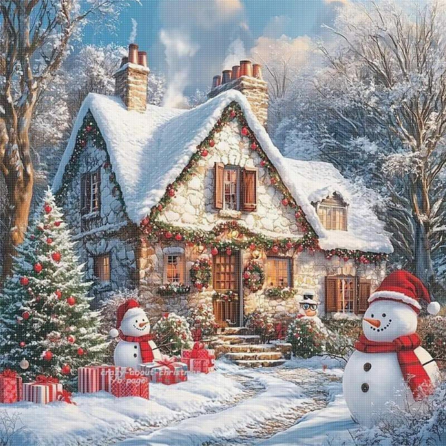 Christmas Scenery - Full 11CT Stamped Cross Stitch 50x50CM - Huacan