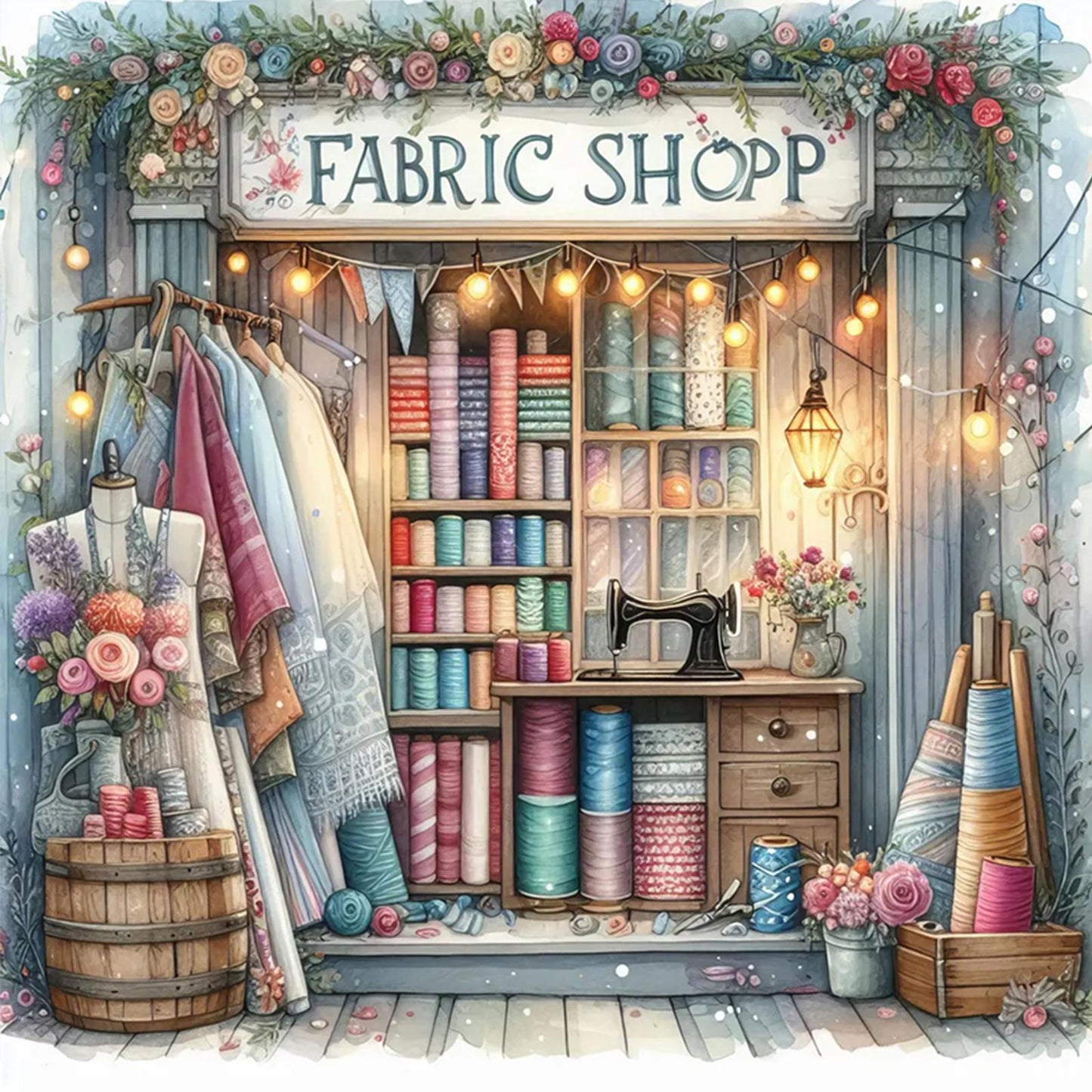 Sewing Cottage - Full 11CT Stamped Cross Stitch 45x45CM - Huacan