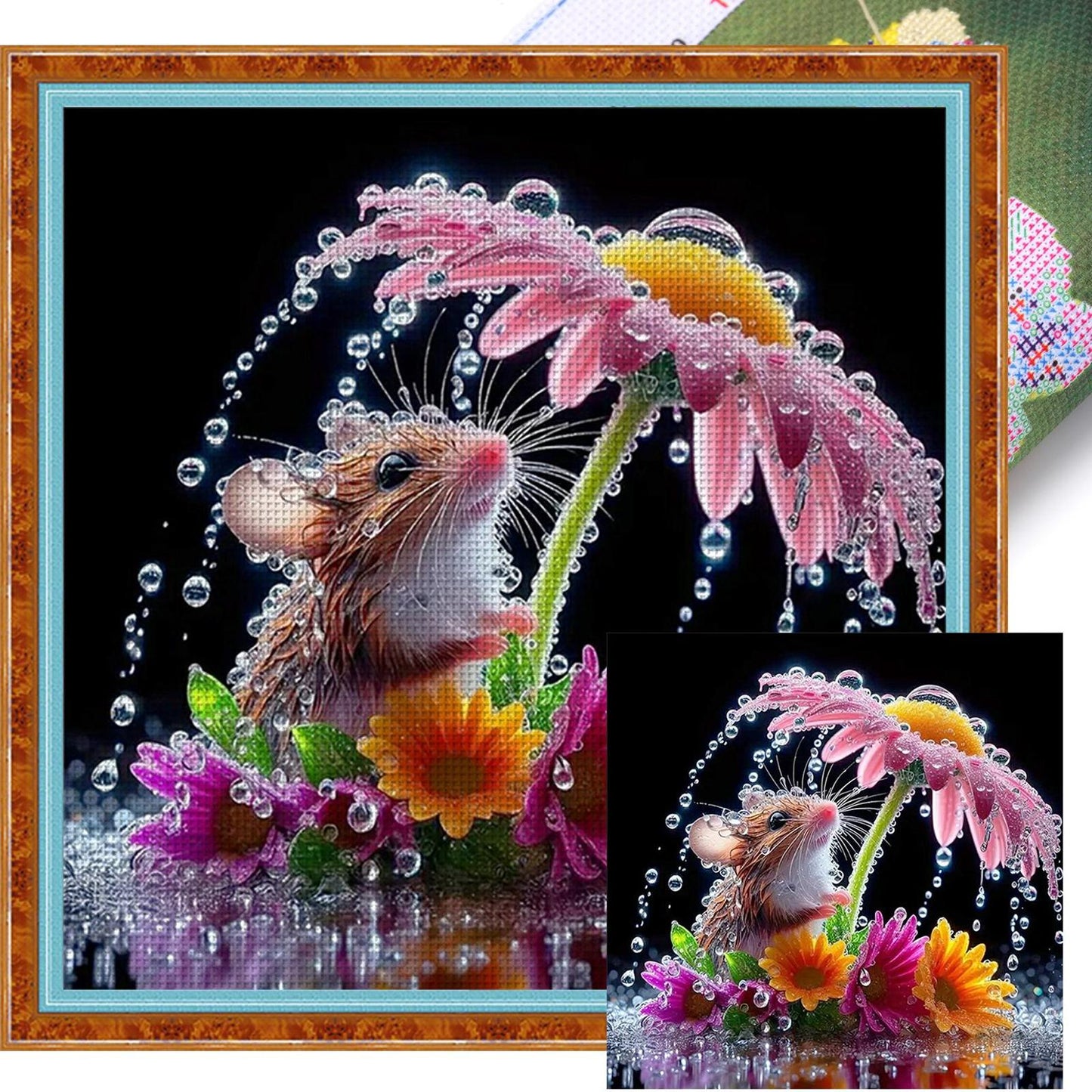 Daisy And Mouse - Full 14CT Stamped Cross Stitch 40x40CM - Huacan