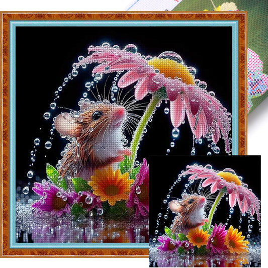 Daisy And Mouse - Full 14CT Stamped Cross Stitch 40x40CM - Huacan