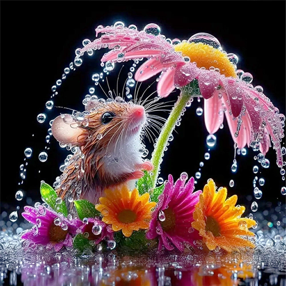 Daisy And Mouse - Full 14CT Stamped Cross Stitch 40x40CM - Huacan