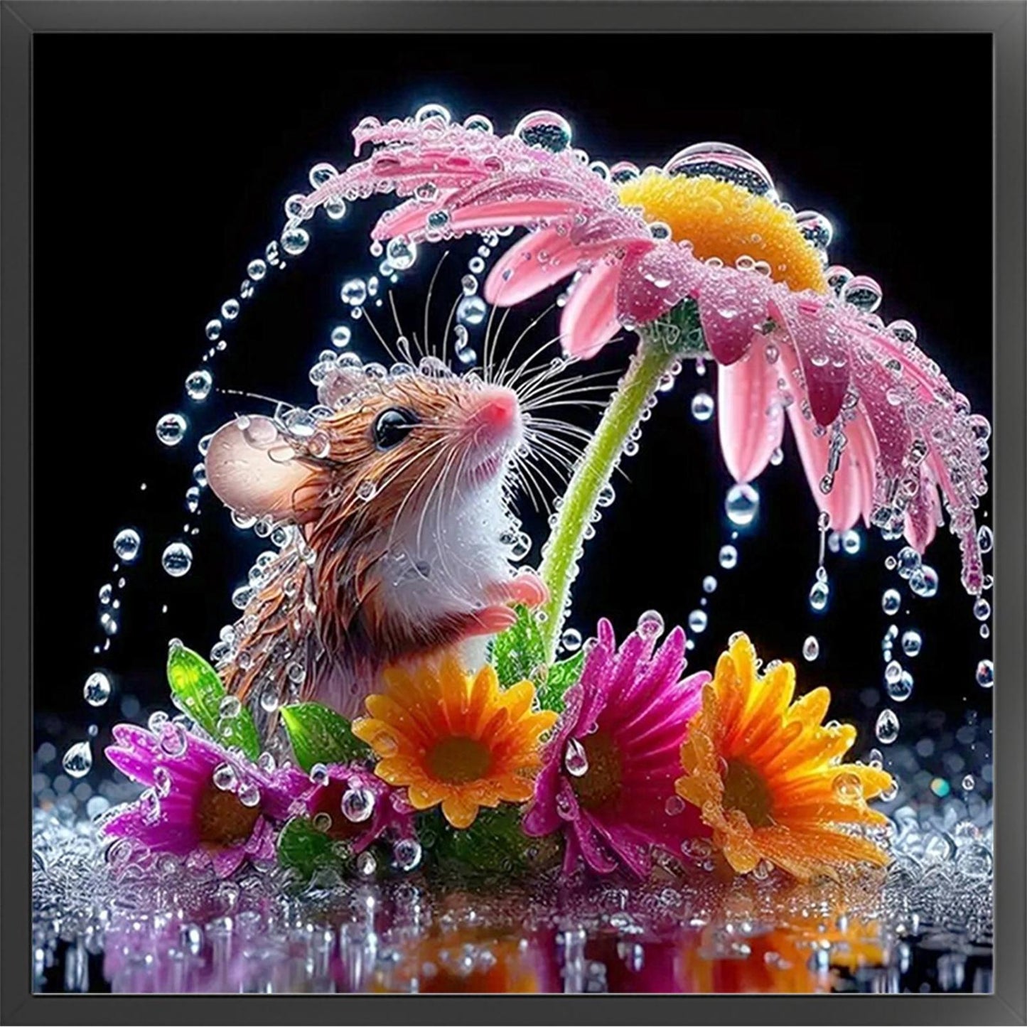 Daisy And Mouse - Full 14CT Stamped Cross Stitch 40x40CM - Huacan