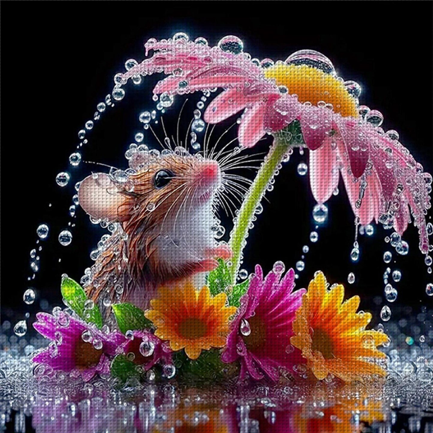Daisy And Mouse - Full 14CT Stamped Cross Stitch 40x40CM - Huacan