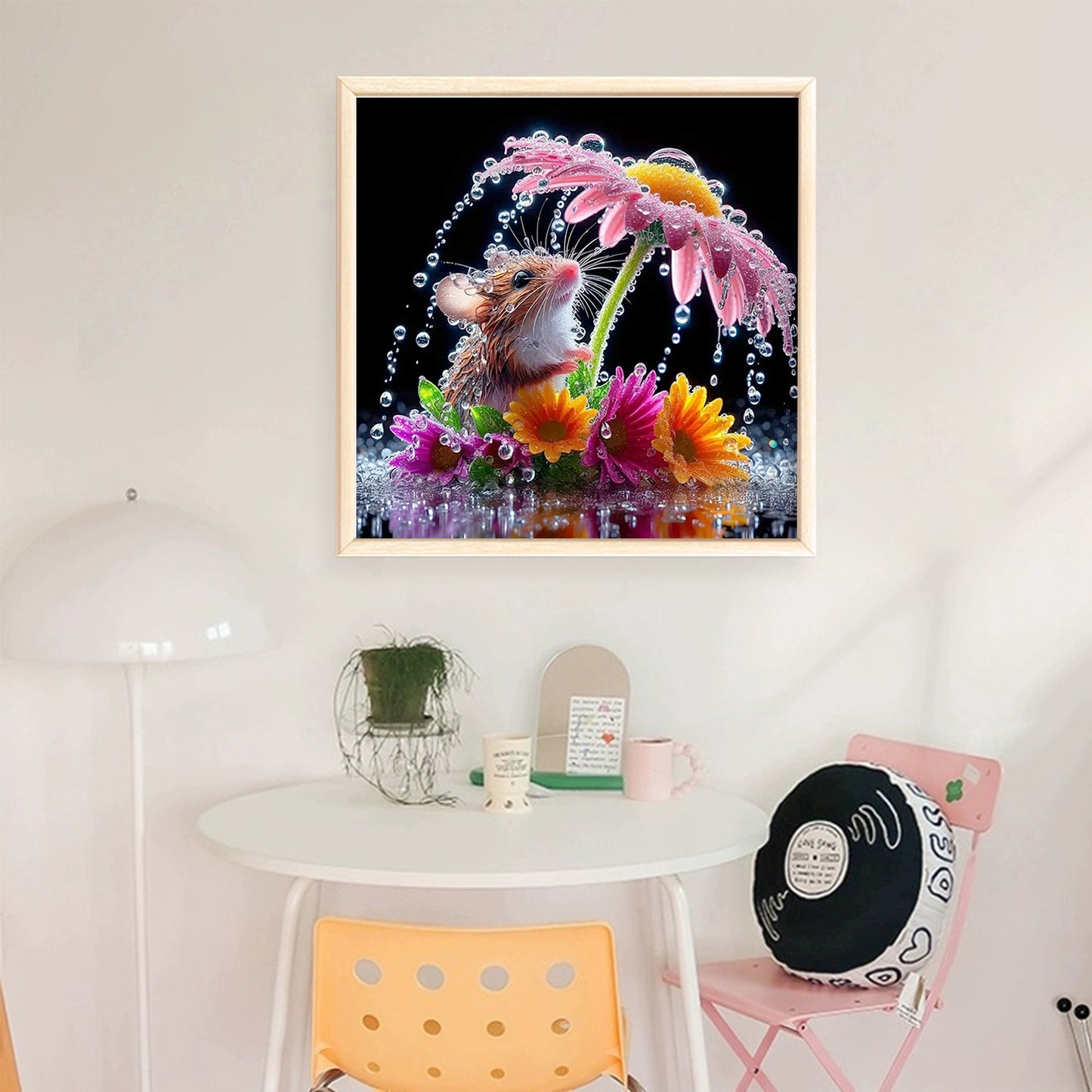 Daisy And Mouse - Full 14CT Stamped Cross Stitch 40x40CM - Huacan