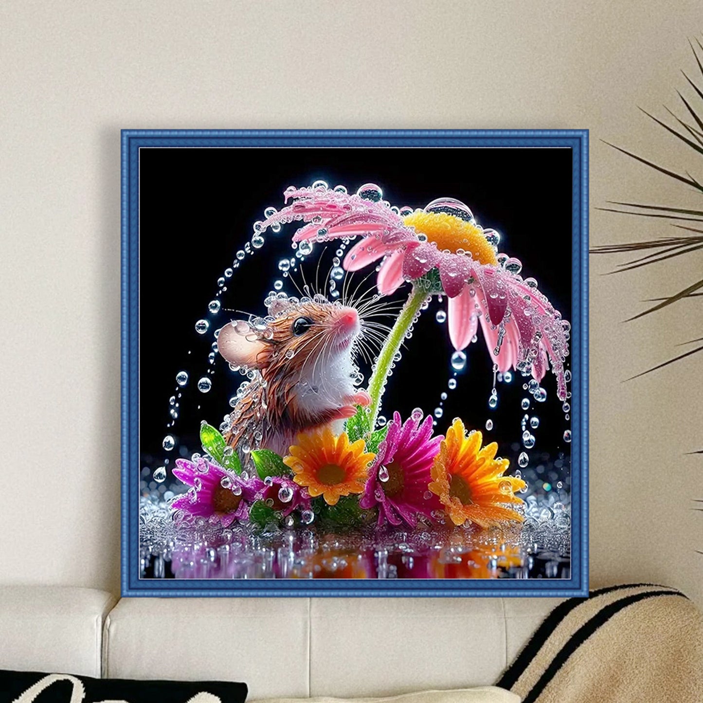 Daisy And Mouse - Full 14CT Stamped Cross Stitch 40x40CM - Huacan