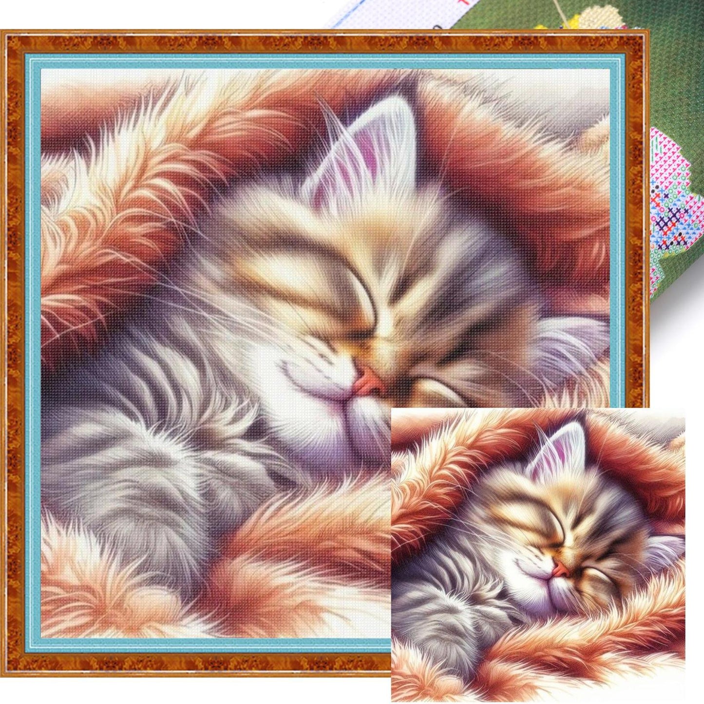 Sleeping Cat - Full 18CT Stamped Cross Stitch 20x20CM - Huacan