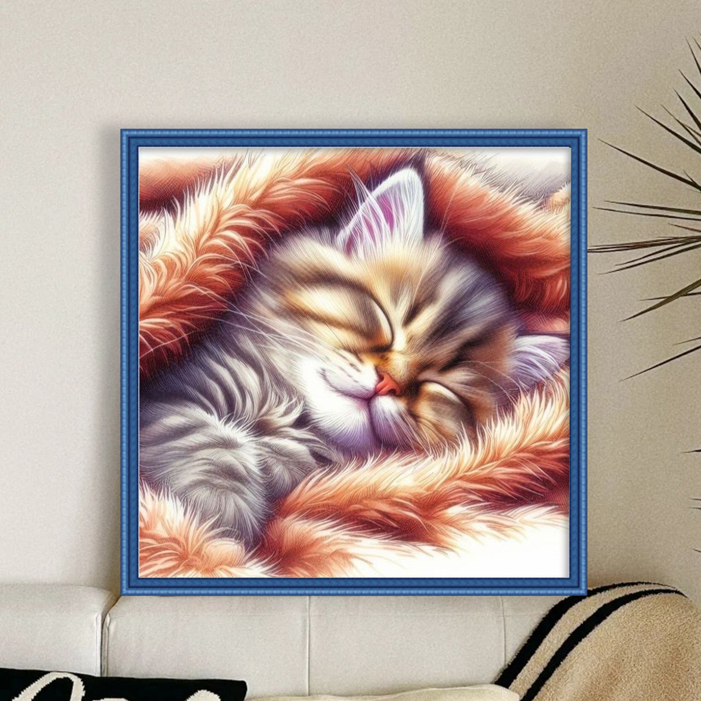 Sleeping Cat - Full 18CT Stamped Cross Stitch 20x20CM - Huacan