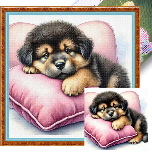 Sleeping Dog - Full 18CT Stamped Cross Stitch 20x20CM - Huacan