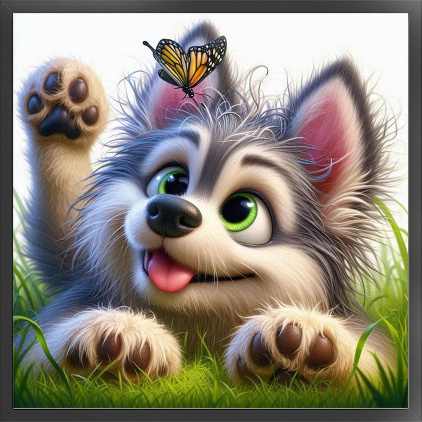 Little Wolf And Butterfly - Full 18CT Stamped Cross Stitch 20x20CM - Huacan