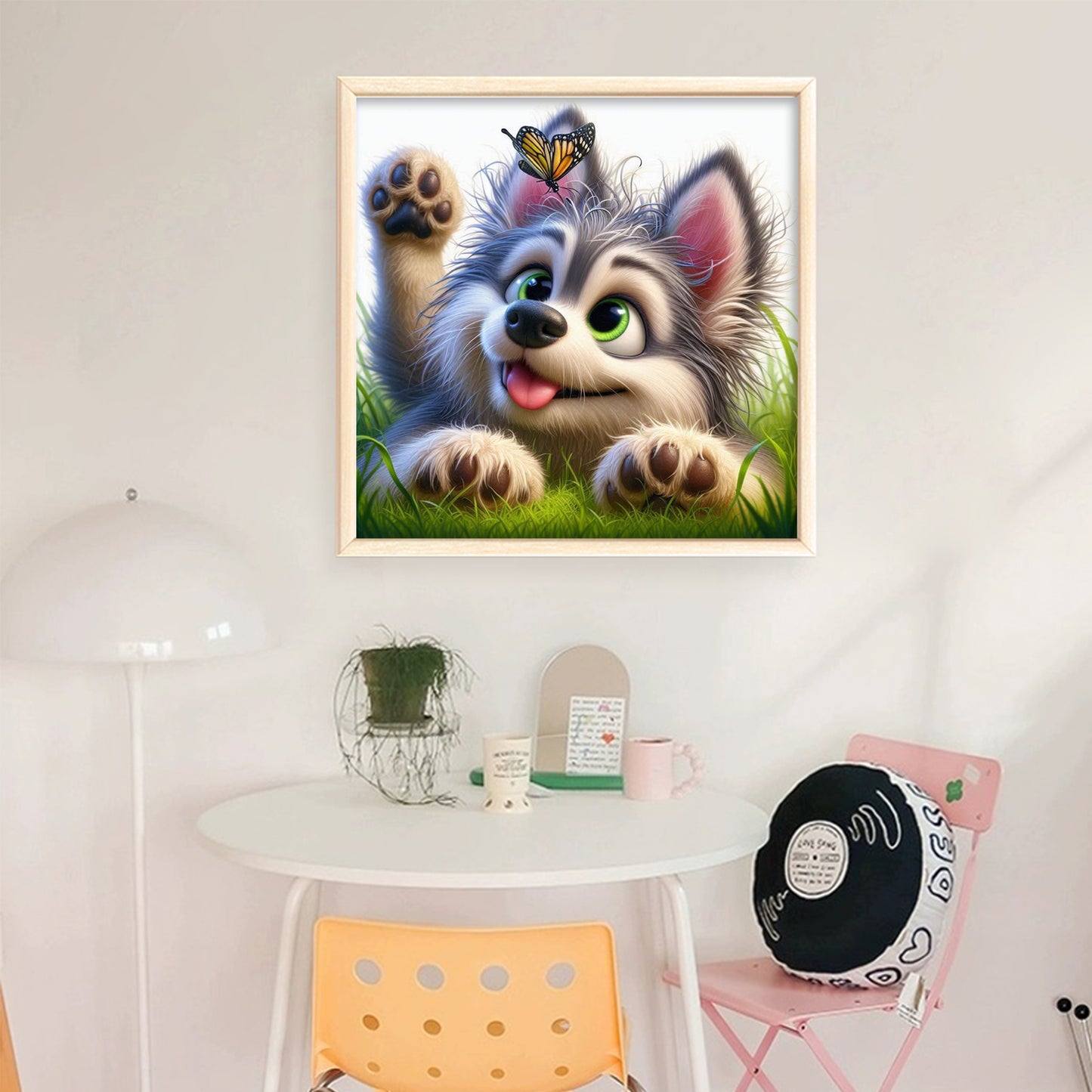 Little Wolf And Butterfly - Full 18CT Stamped Cross Stitch 20x20CM - Huacan