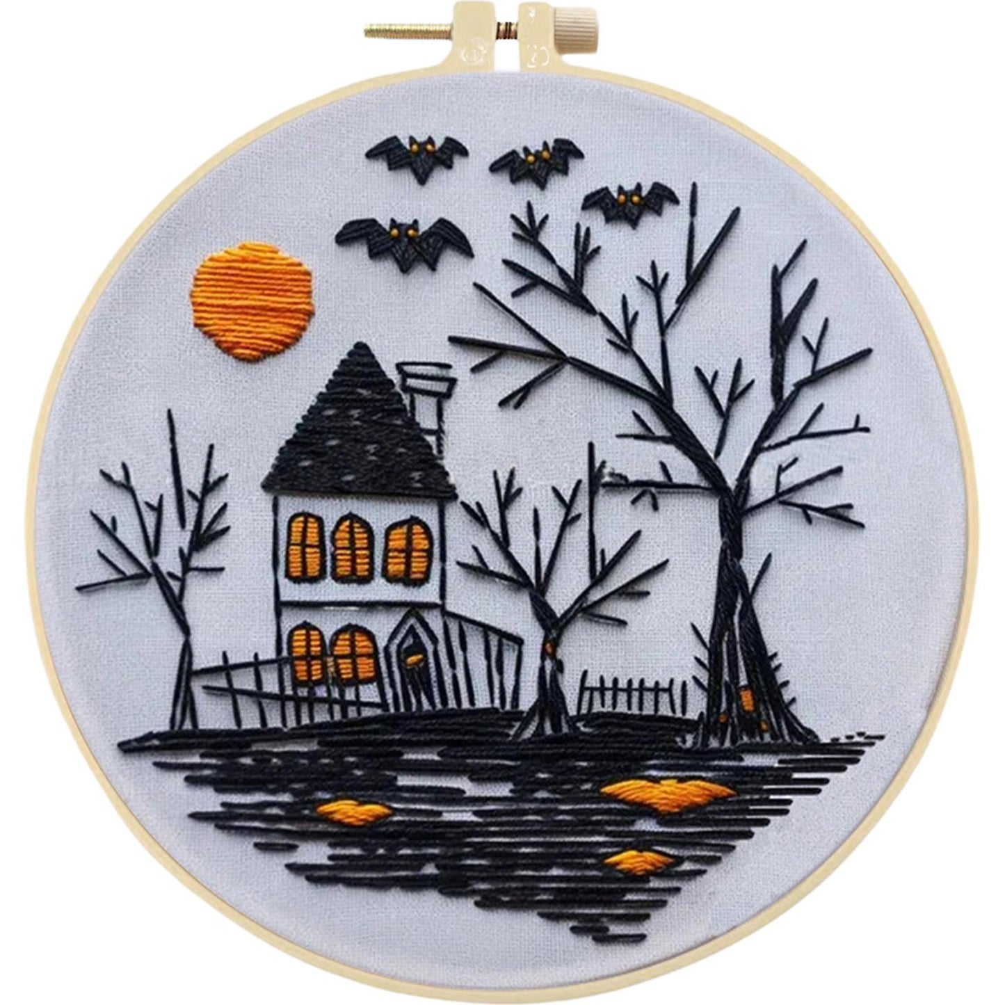 3PCS Halloween - DIY Embroidery Cross Stitch Kit with Pattern Cotton Threads Needles Hoop 25x25CM/9.84x9.84in
